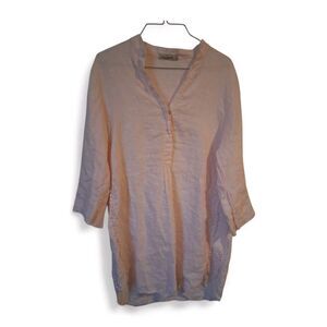 Laura Bianchi L Italy Popover 100% Linen Top Popover Lagen Look Coastal Luxury